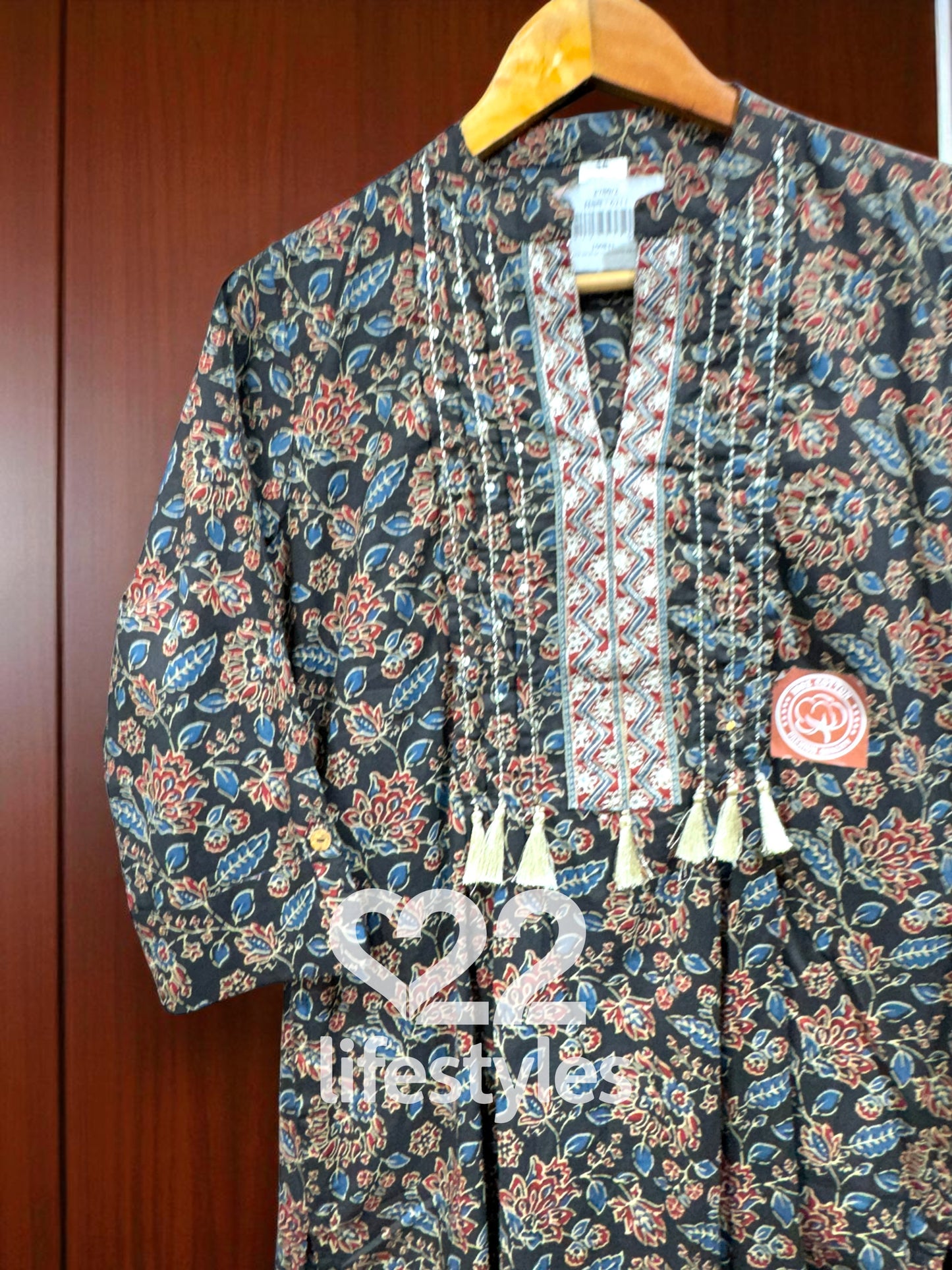Black Kalamkari Handblock Pintucks Readymade Salwar Suit