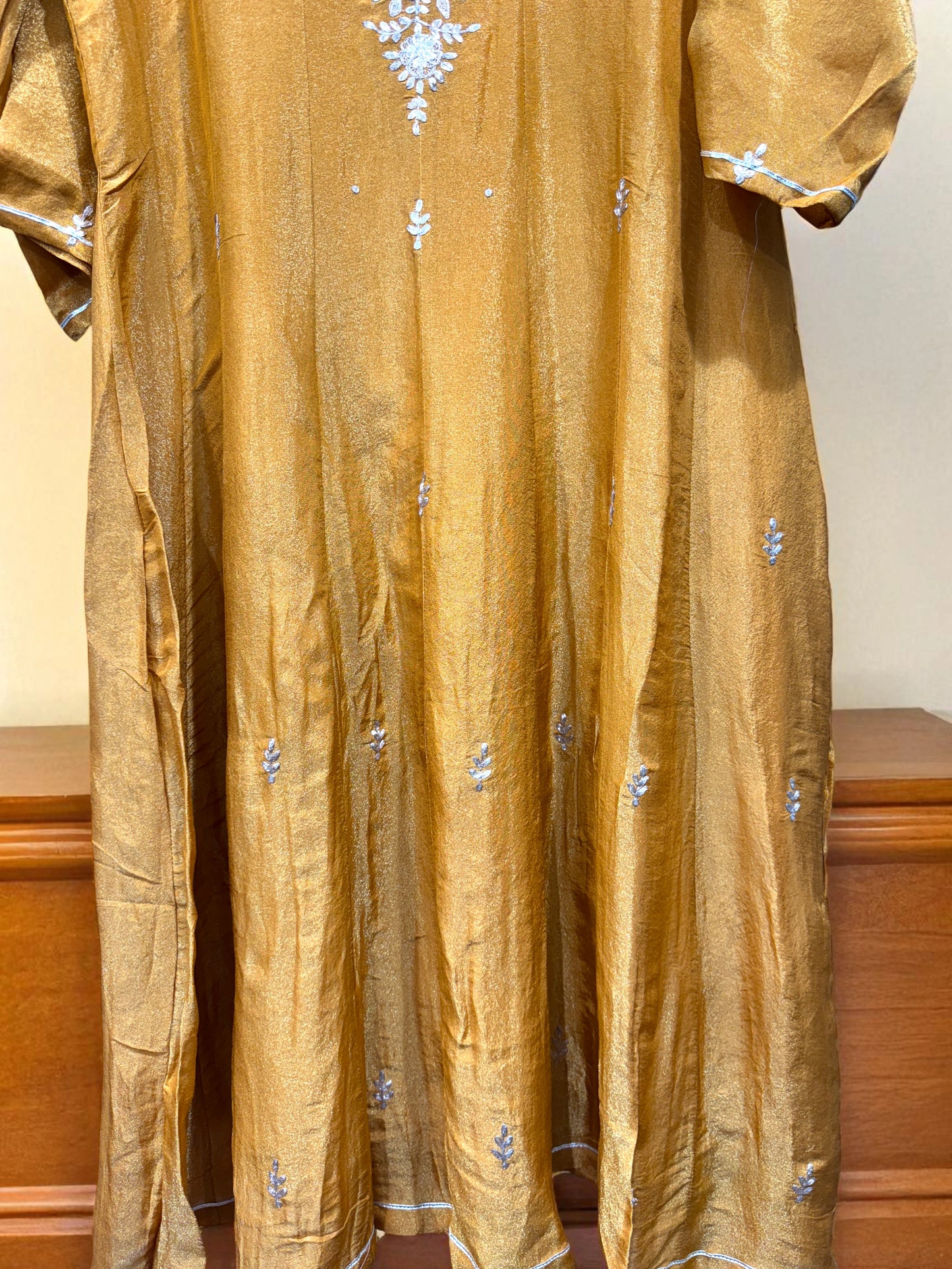 Mustard Yellow - White Thread Embroidery - Anarkali Suit
