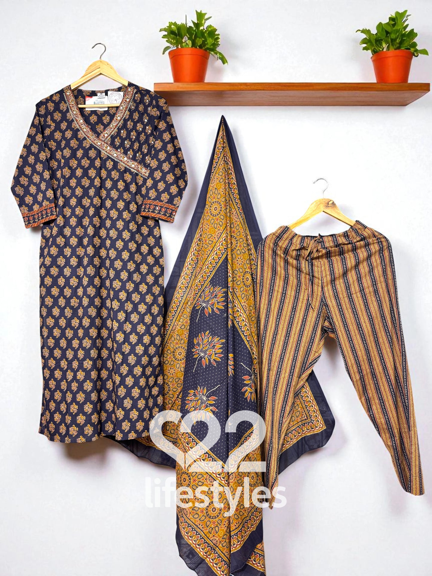 Dark Purple Cotton Ajrakh Readymade Salwar Suit