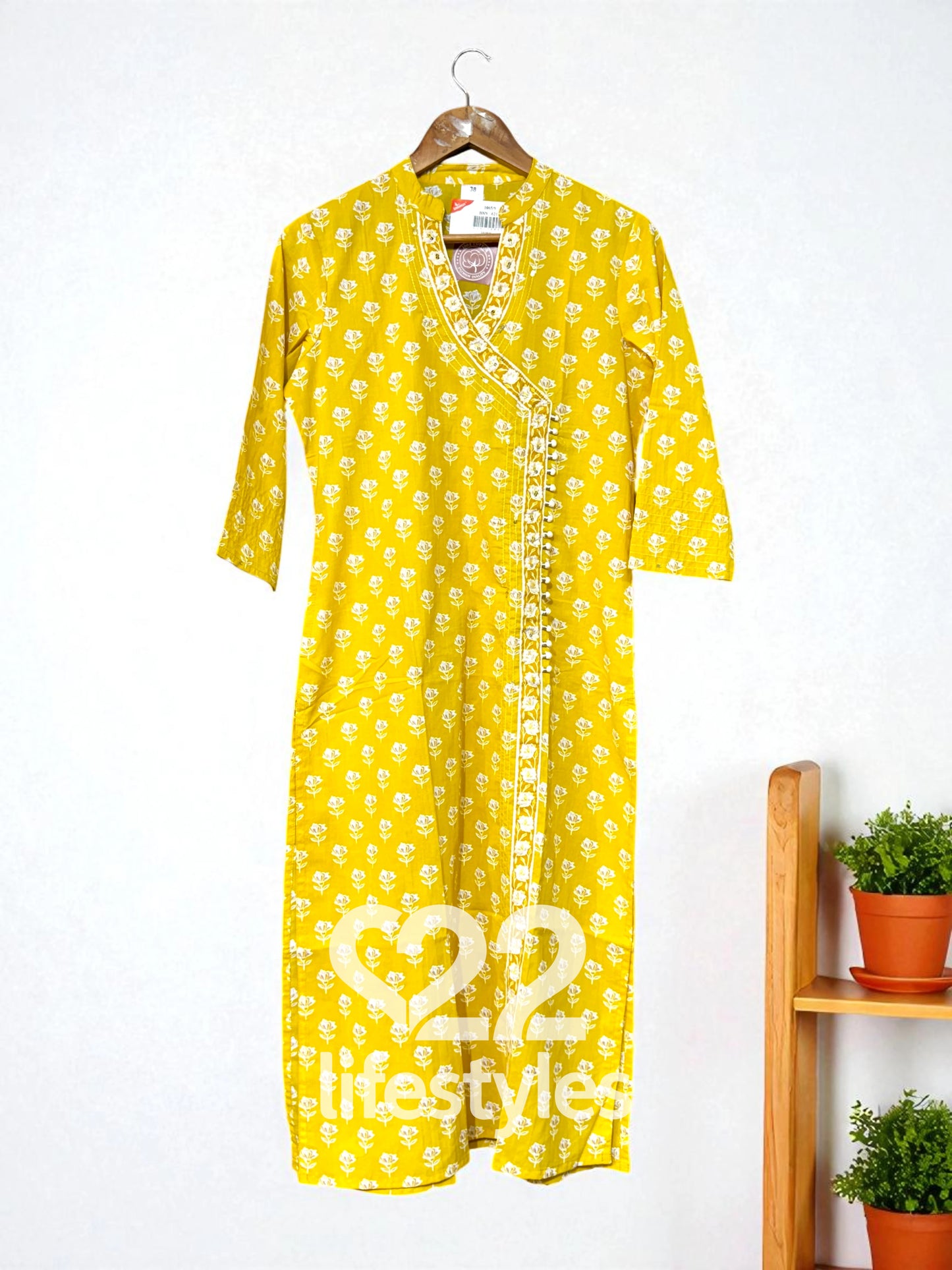 Yellow Cotton Angrakha Readymade Salwar Suit