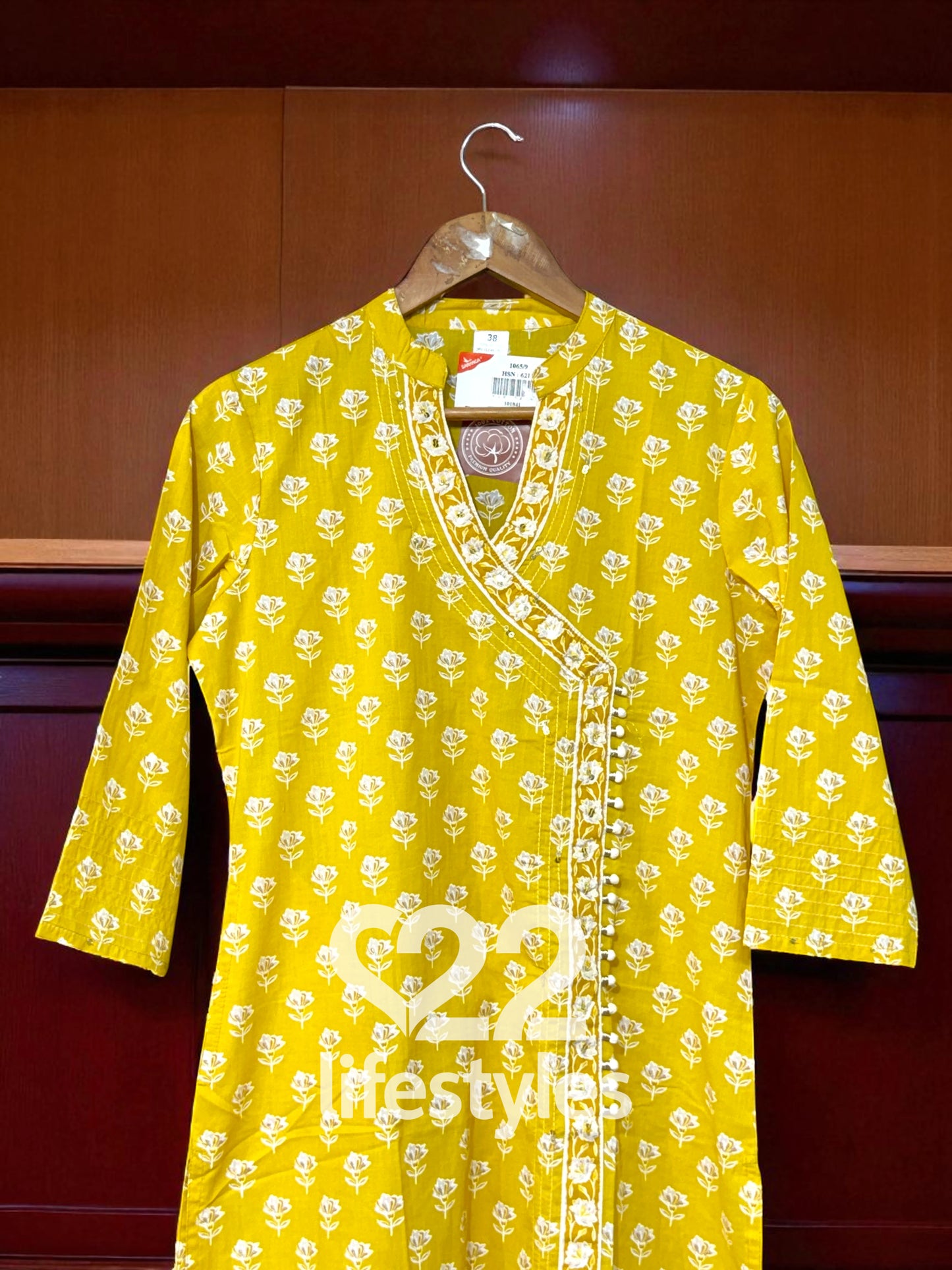 Yellow Cotton Angrakha Readymade Salwar Suit