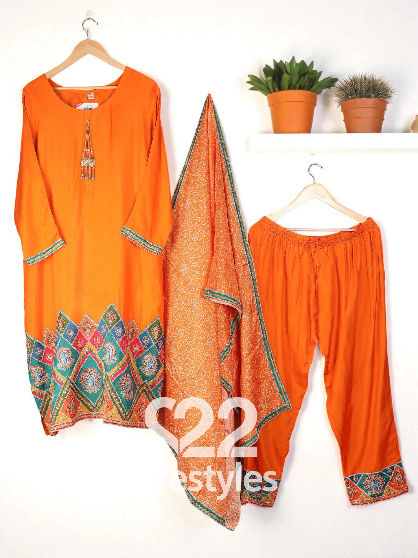 Orange Silk Readymade Salwar Suit Set