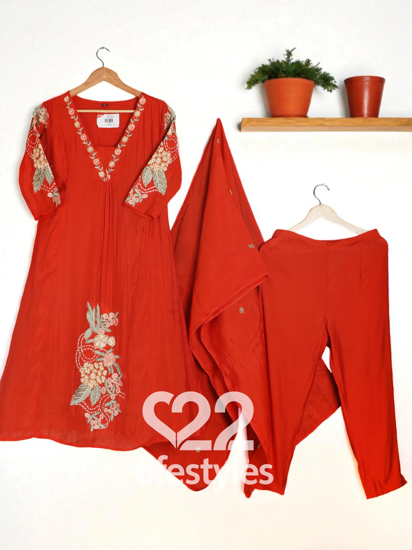 Orange Mul-Chanderi Readymade Salwar Suit