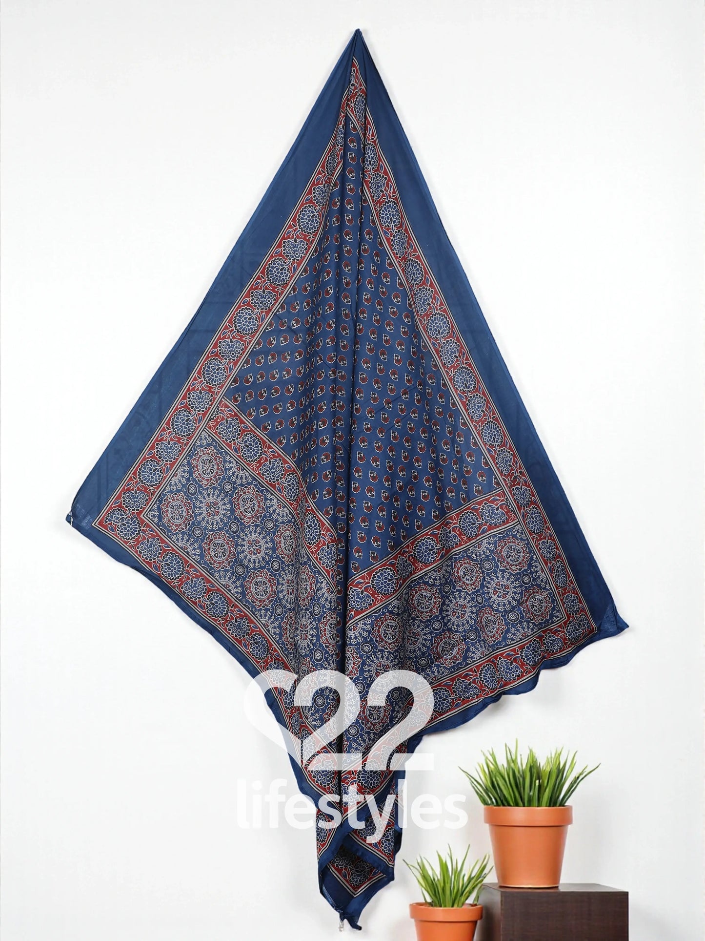 Blue Handloom Ajrakh Print Readymade Salwar Suit