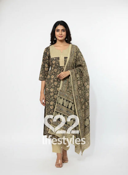 Green Kalamkari Kantha Readymade Salwar Suit