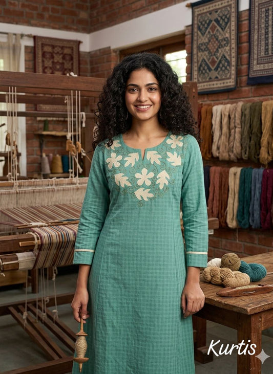 Cotton Base in Soothing Teal Green With Floral