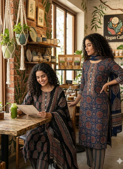 Pure Cotton Kurti Pant Dupatta Sets Size 38