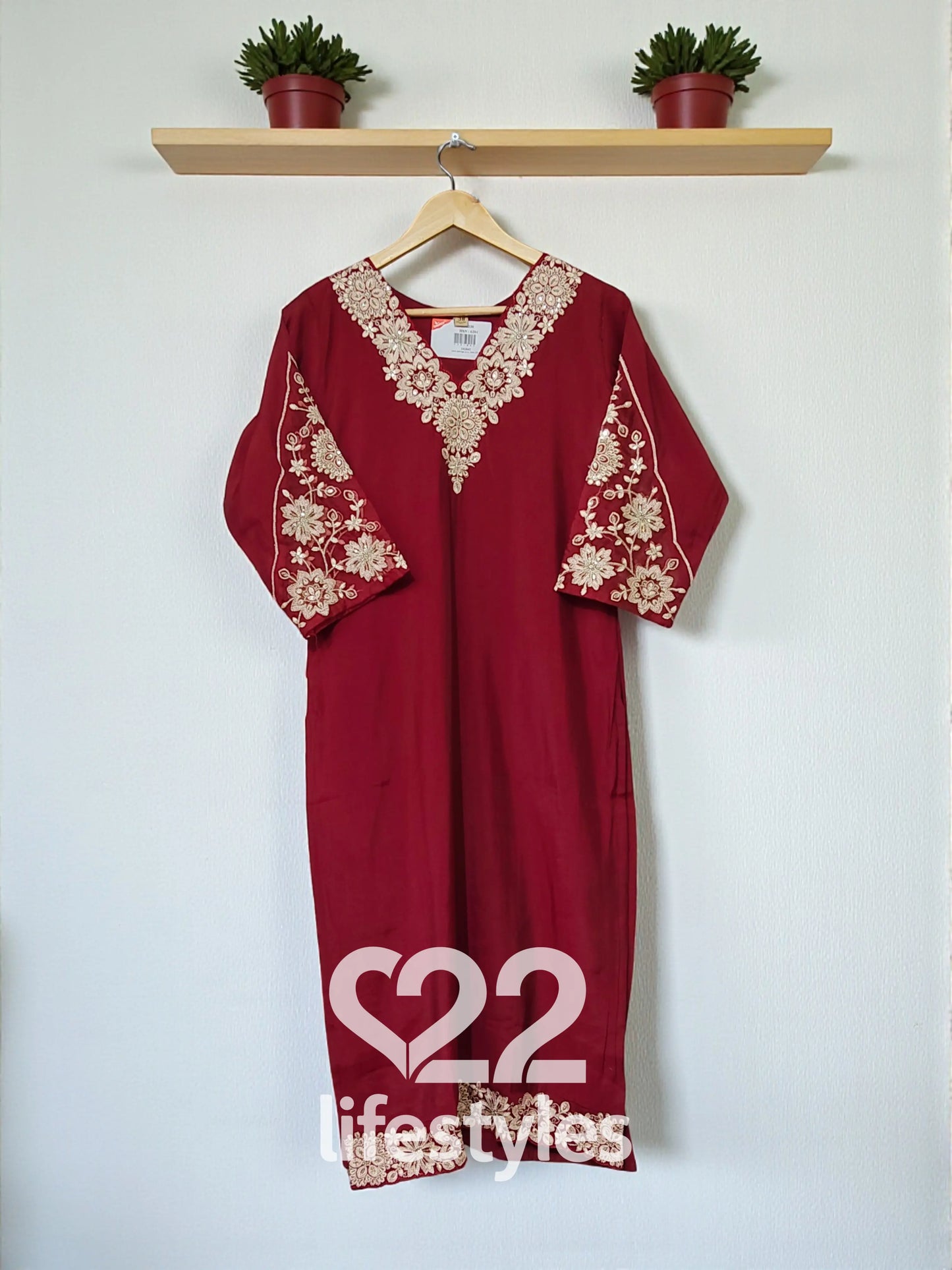 Red Muslin Readymade Salwar Suit