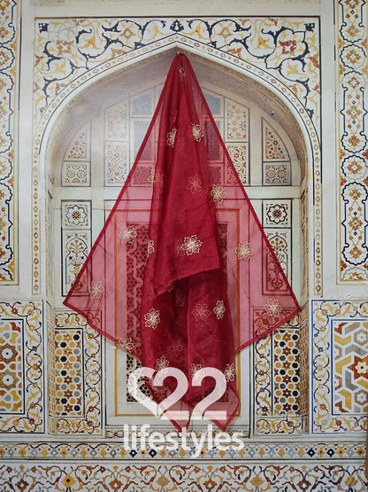 Red Muslin Readymade Salwar Suit