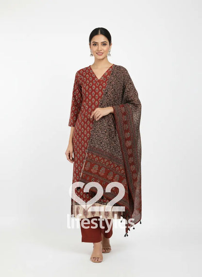Brown Mul Mul Readymade Salwar Suit