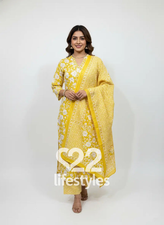 Lemon Yellow White Angrakha Readymade Salwar Suit