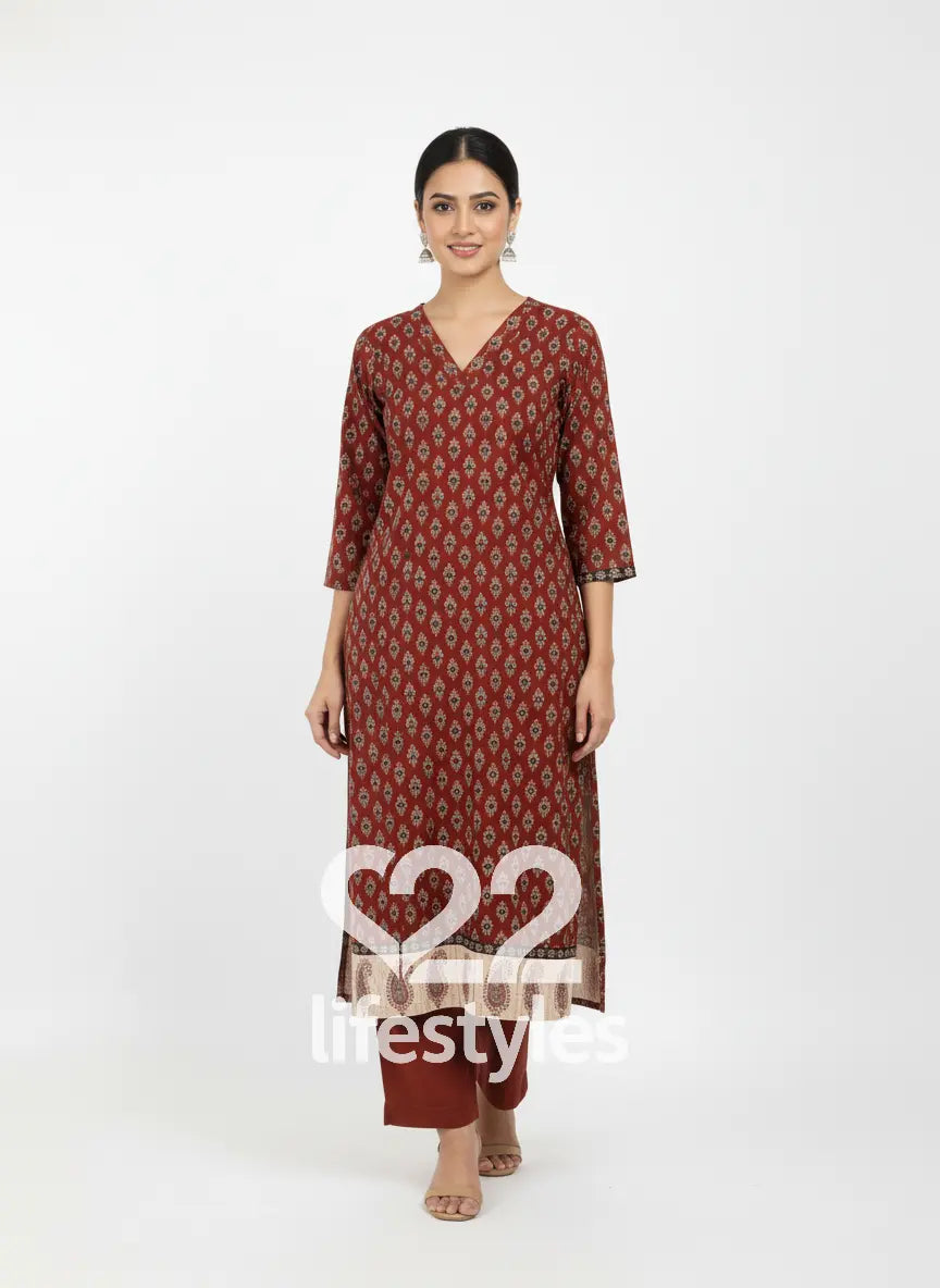 Brown Mul Mul Readymade Salwar Suit