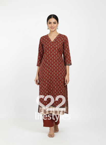 Brown Mul Mul Readymade Salwar Suit