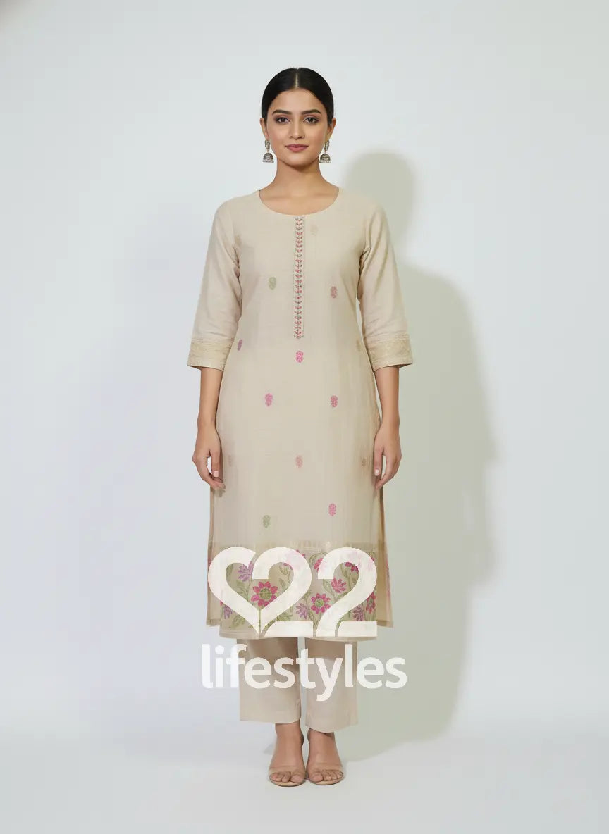 Beige Jamdani Readymade Salwar Suit