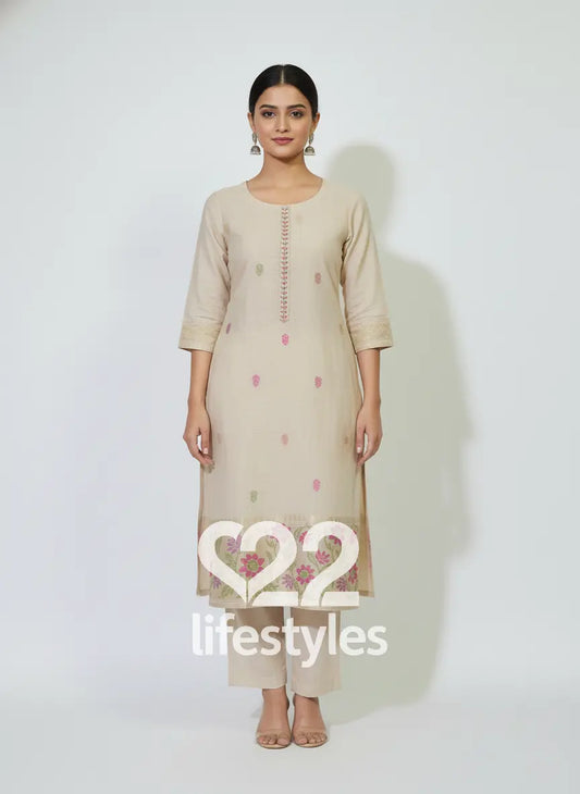 Beige Jamdani Readymade Salwar Suit