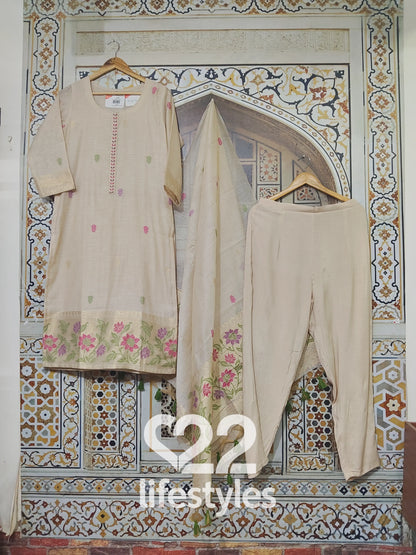 Beige Jamdani Readymade Salwar Suit