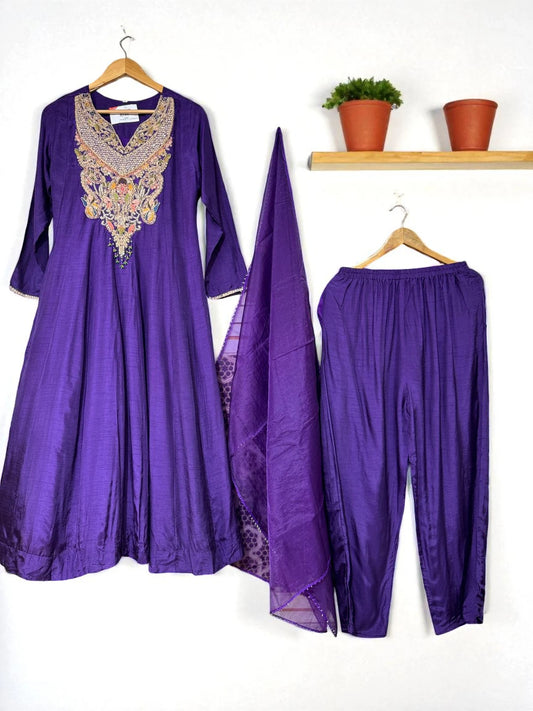 Purple - Embroidered - Anarkali Suit