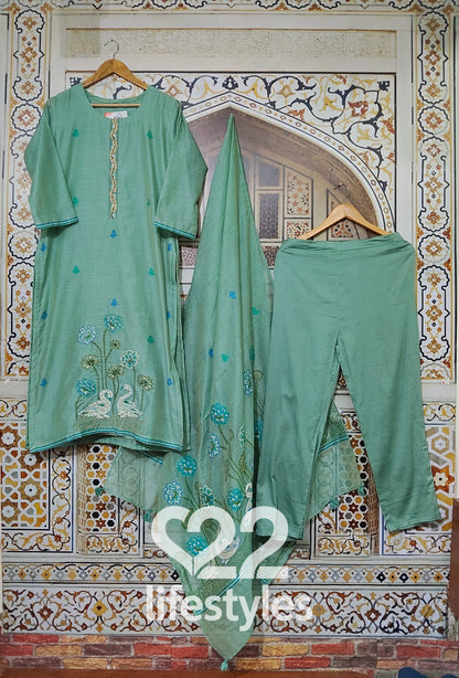 Green Linen Maheshwari Readymade Salwar Suit