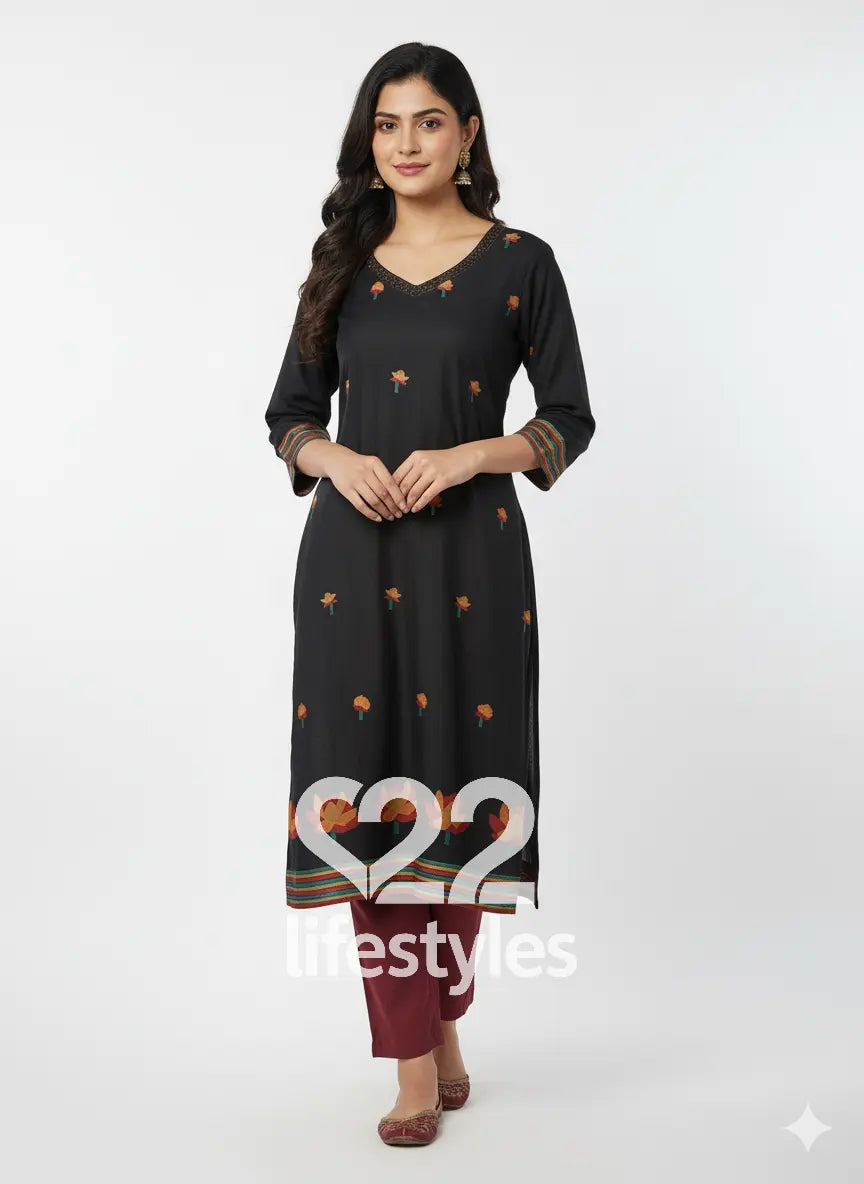 Black Jamdani Mul Chanderi  Readymade Salwar Suit