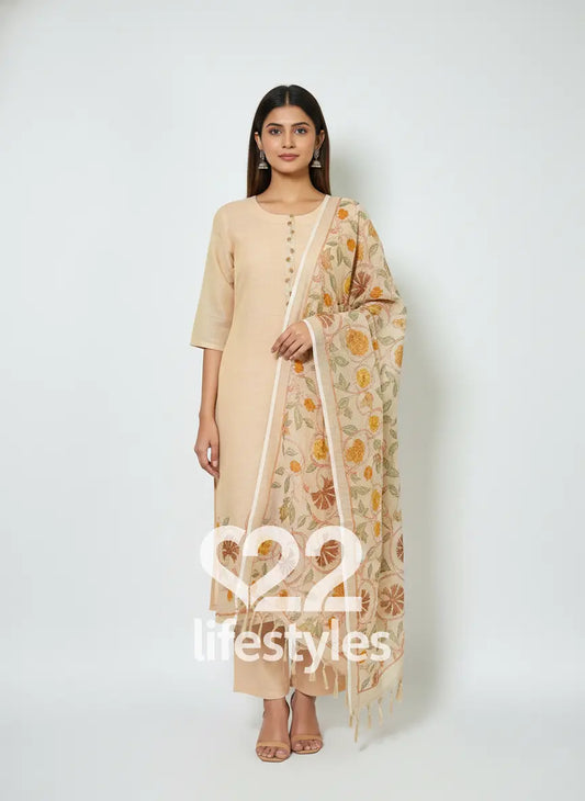 Beige Linen Readymade Salwar Suit