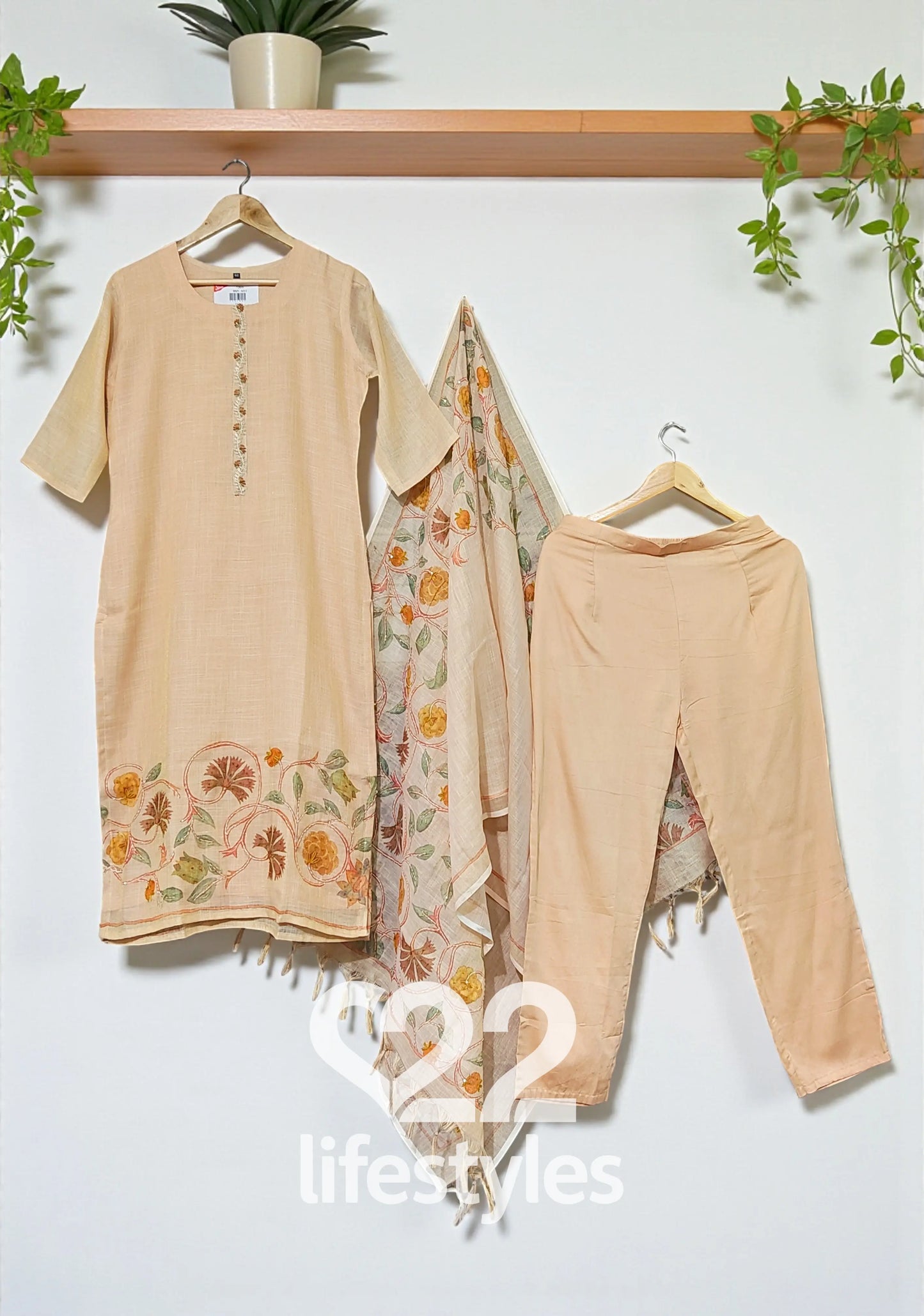 Beige Linen Readymade Salwar Suit