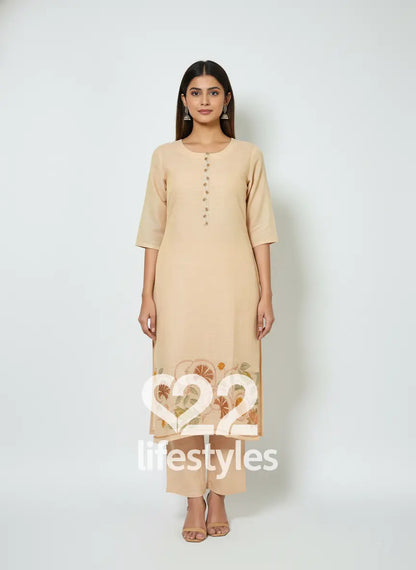 Beige Linen Readymade Salwar Suit