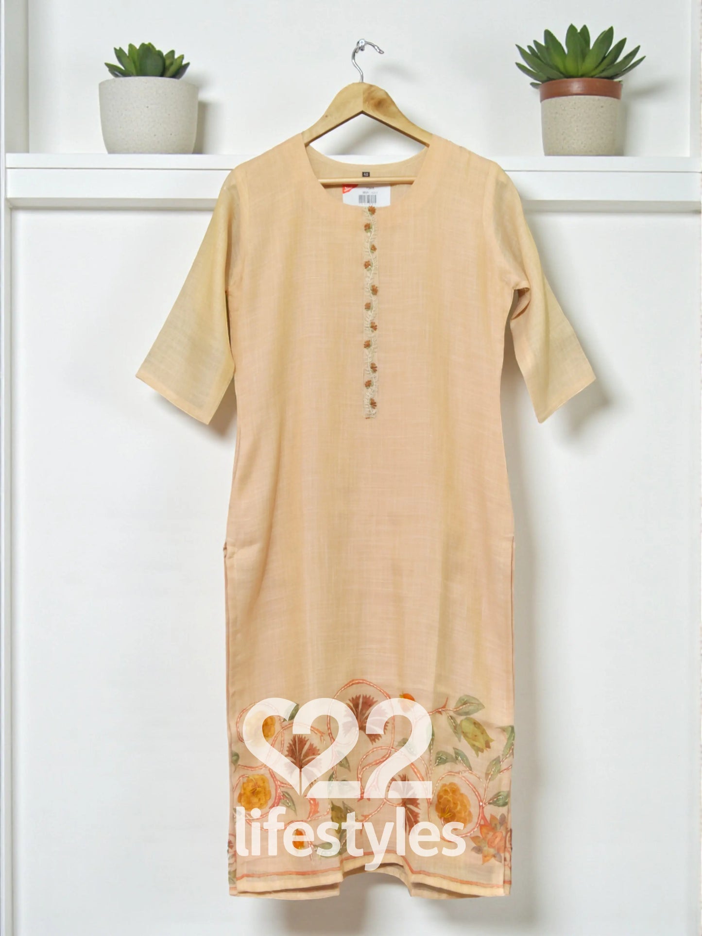 Beige Linen Readymade Salwar Suit