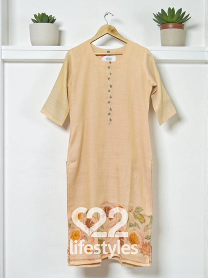 Beige Linen Readymade Salwar Suit