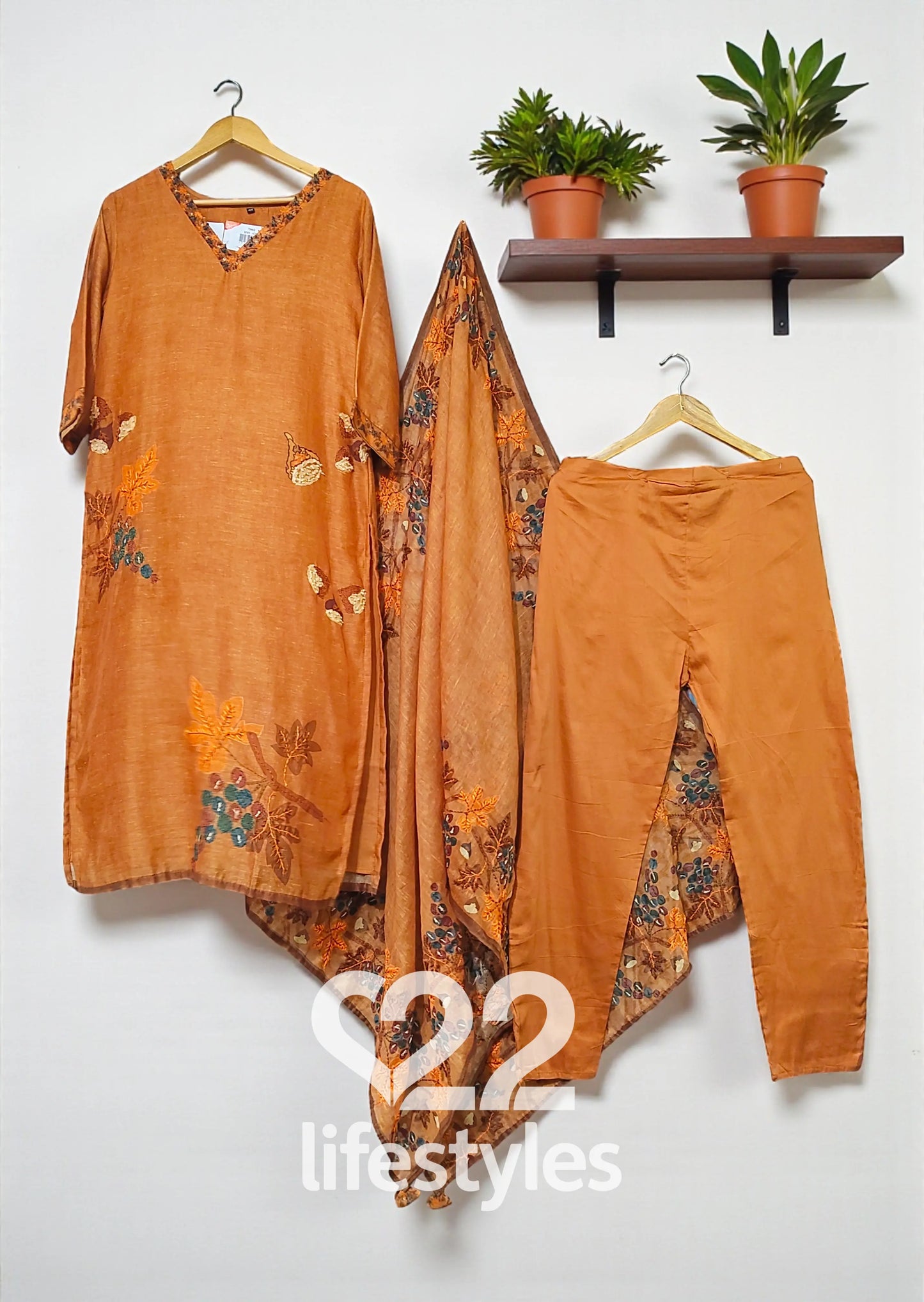 Orange Linen Readymade Salwar Suit