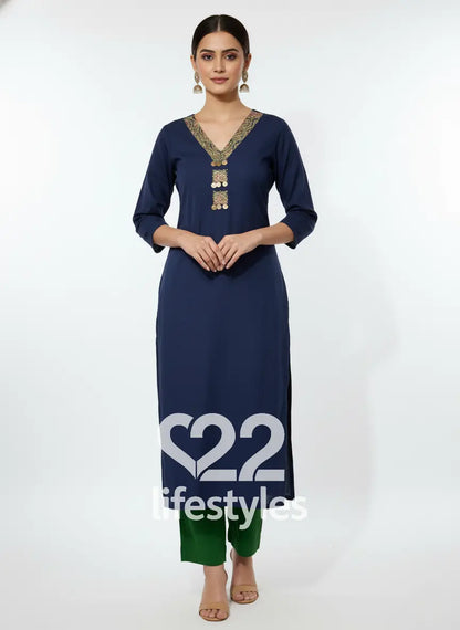 Blue Cut Work Handloom Readymade Salwar Suit