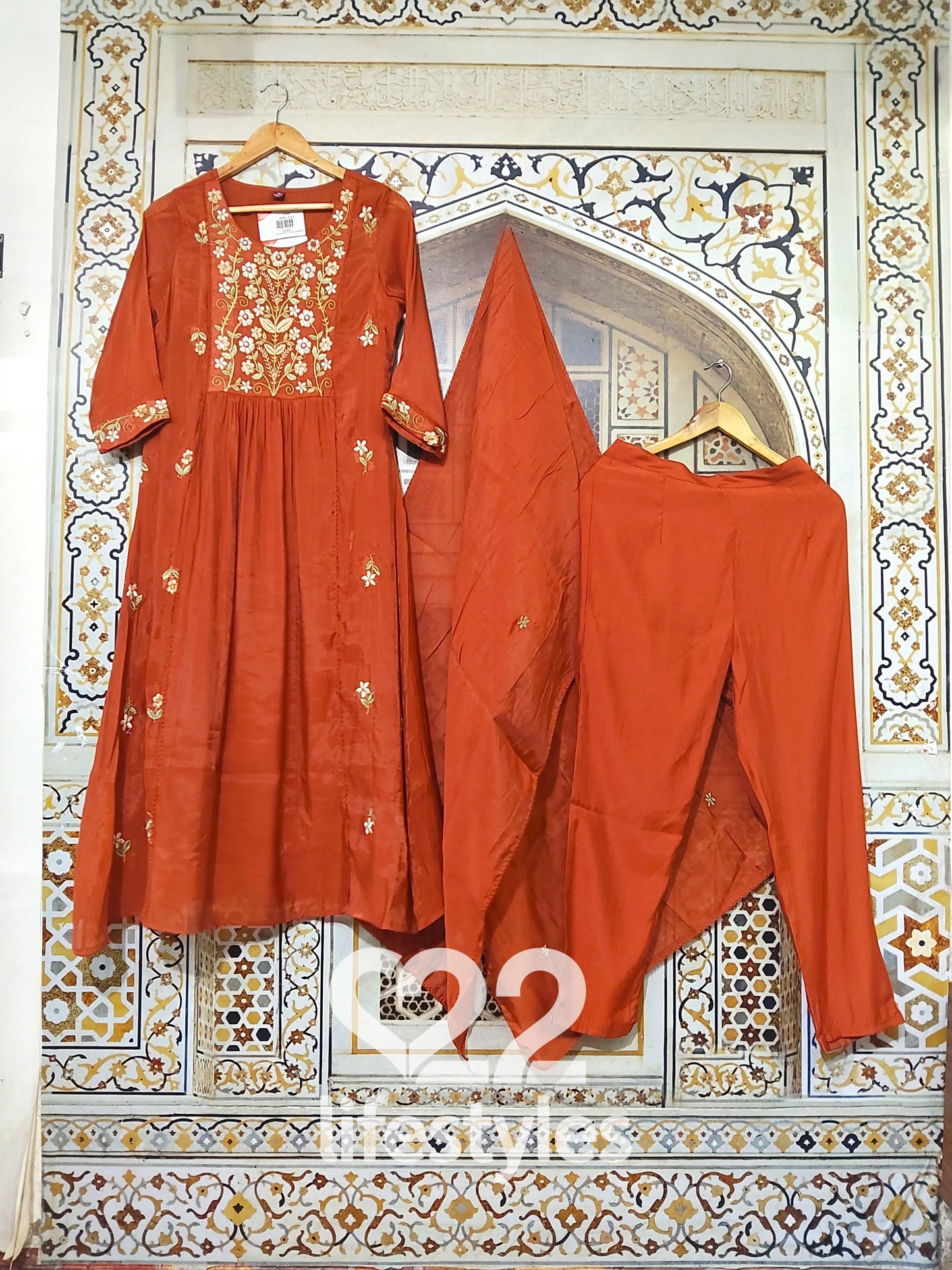 Orange Mul Chanderi Readymade Salwar Suit