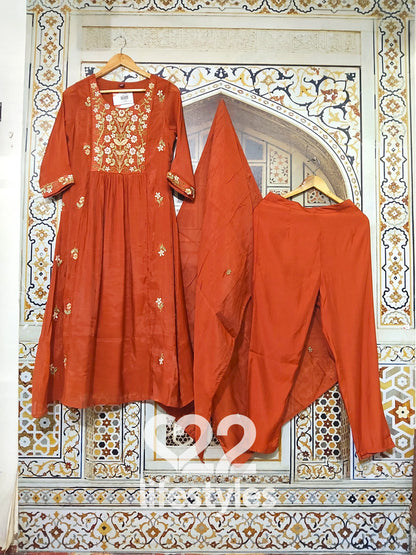 Orange Mul Chanderi Readymade Salwar Suit