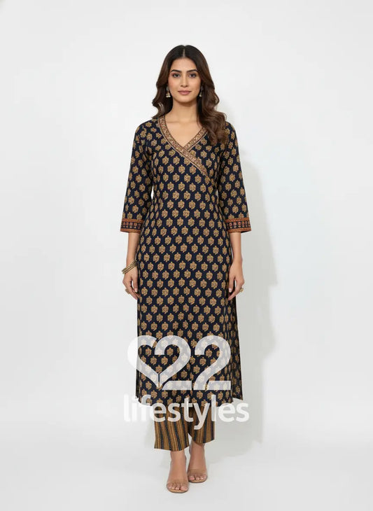 Dark Purple Cotton Ajrakh Readymade Salwar Suit