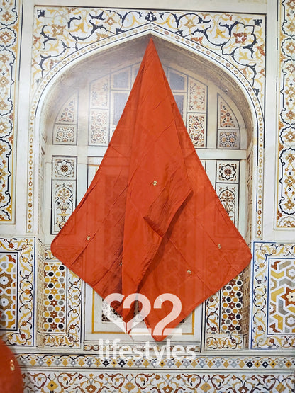 Orange Mul Chanderi Readymade Salwar Suit