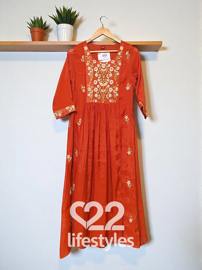 Orange Mul Chanderi Readymade Salwar Suit