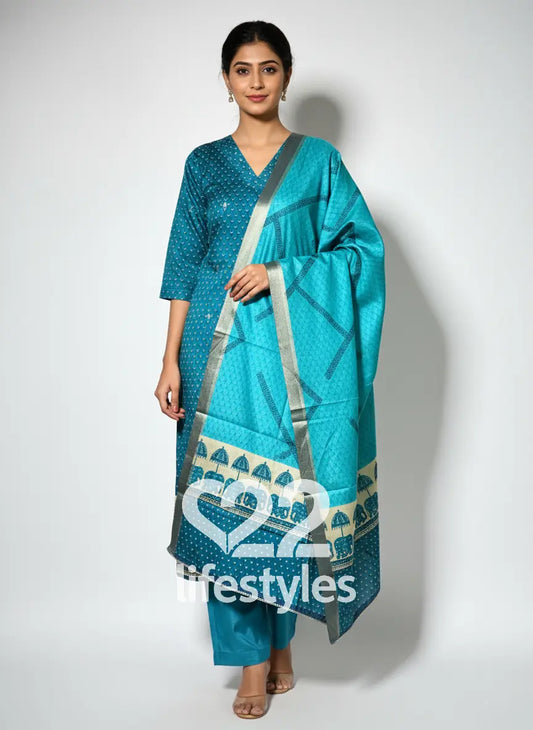 Blue Tussar Gota Patti Readymade Salwar Suit
