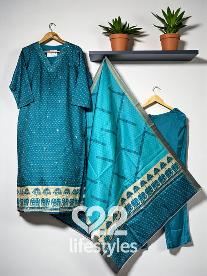 Blue Tussar Gota Patti Readymade Salwar Suit