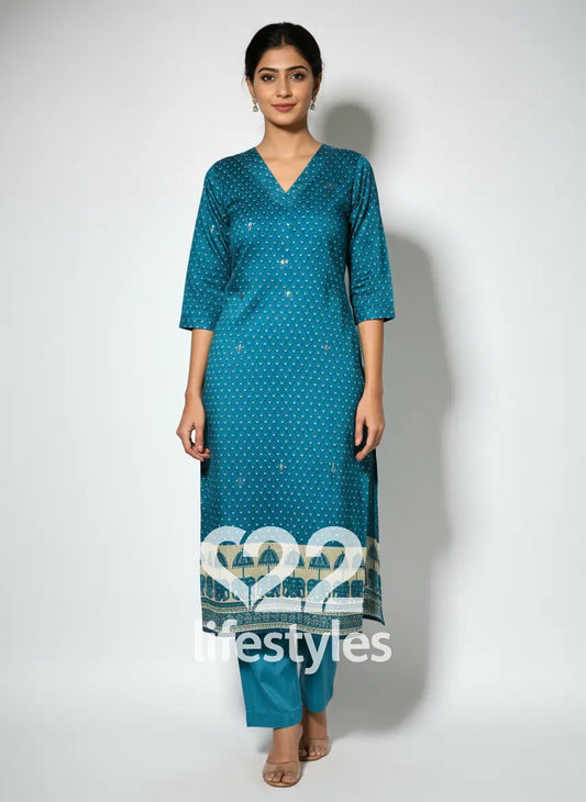 Blue Tussar Gota Patti Readymade Salwar Suit