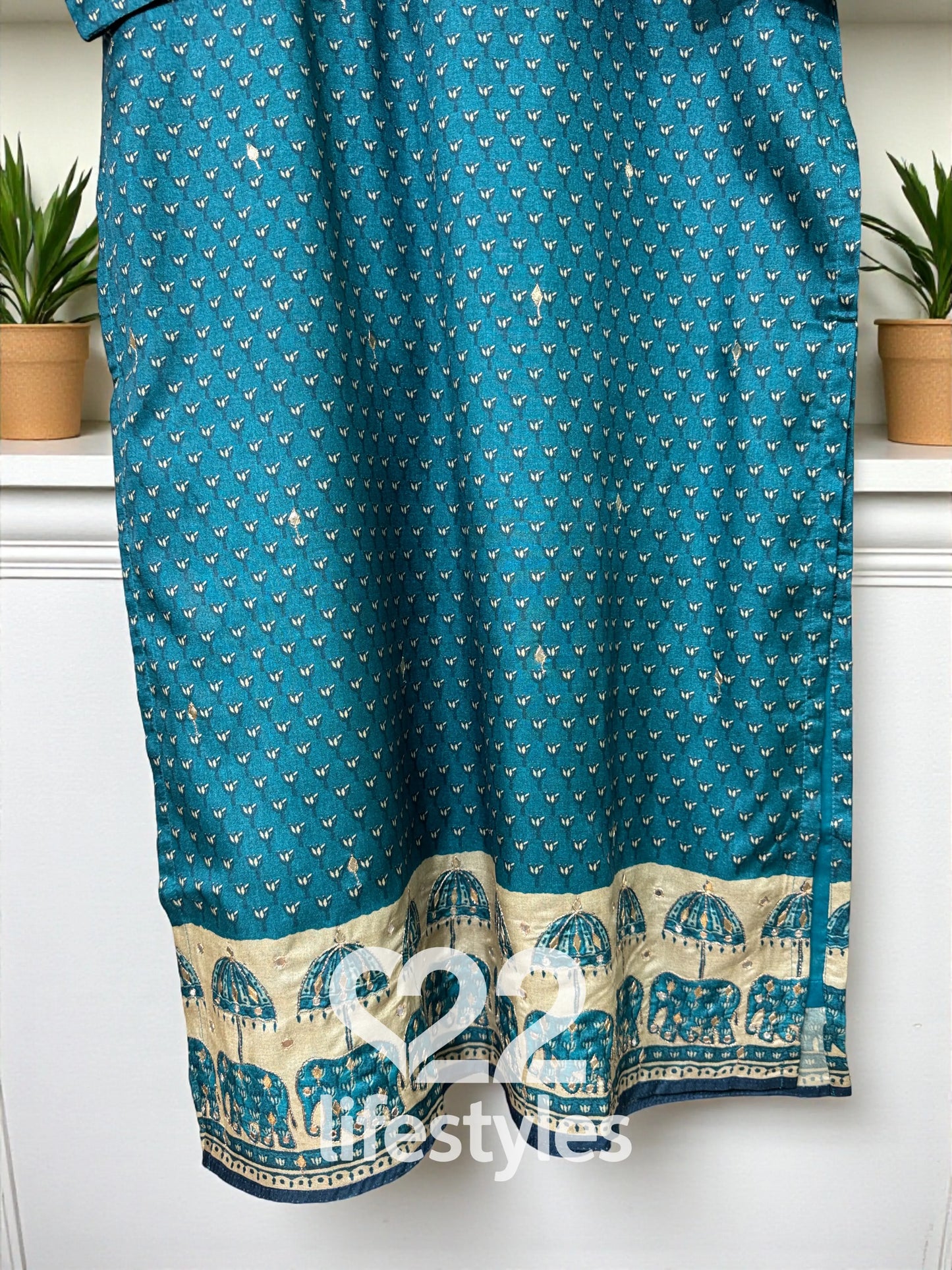 Blue Tussar Gota Patti Readymade Salwar Suit