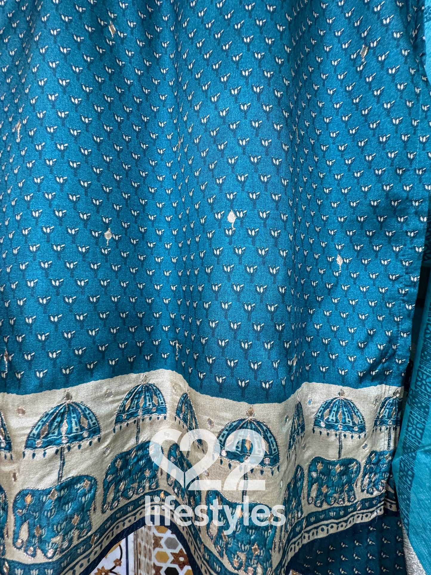 Blue Tussar Gota Patti Readymade Salwar Suit