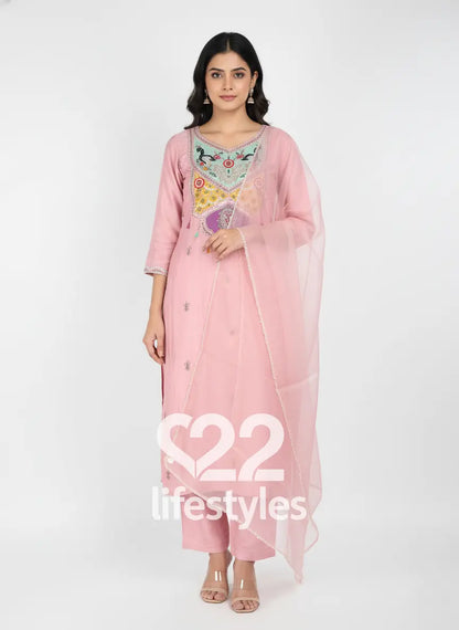 Blush Pink Embroidered Yoke Mirror & Sequin Salwar Suit