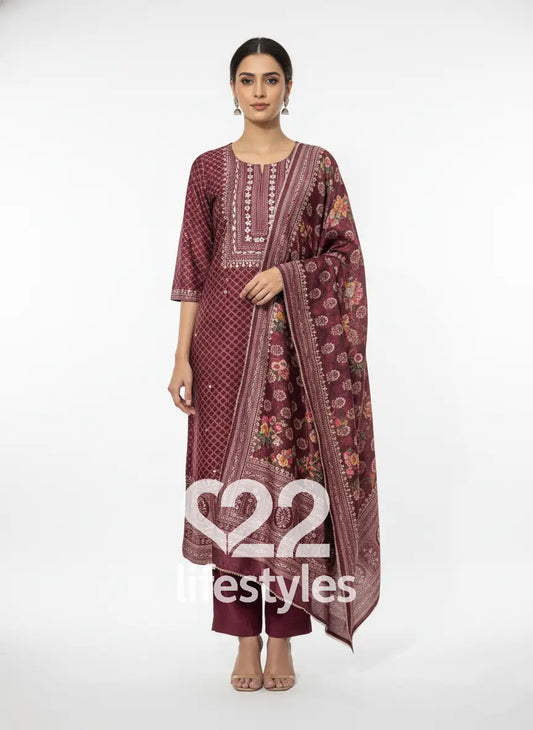 Maroon Tussar Gota Patti Readymade Salwar Suit