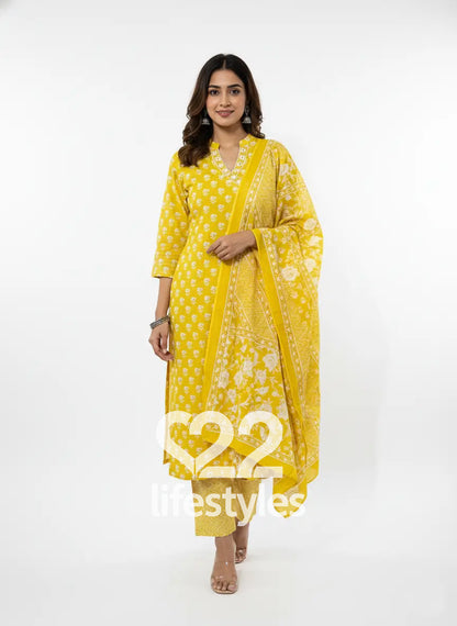 Yellow Cotton Angrakha Readymade Salwar Suit