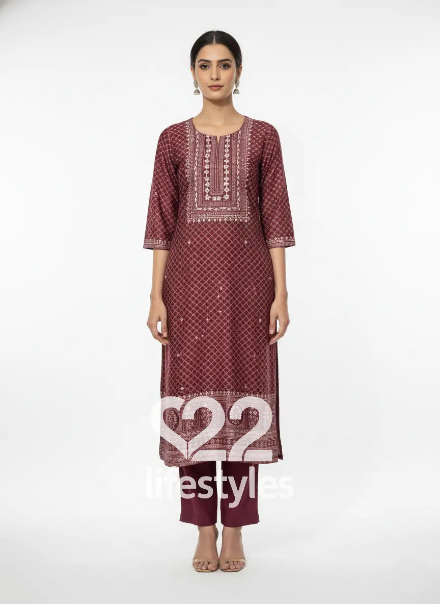 Maroon Tussar Gota Patti Readymade Salwar Suit