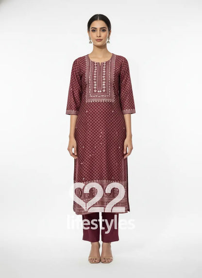 Maroon Tussar Gota Patti Readymade Salwar Suit