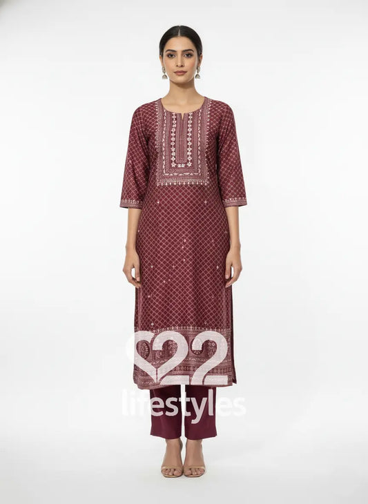 Maroon Tussar Gota Patti Readymade Salwar Suit