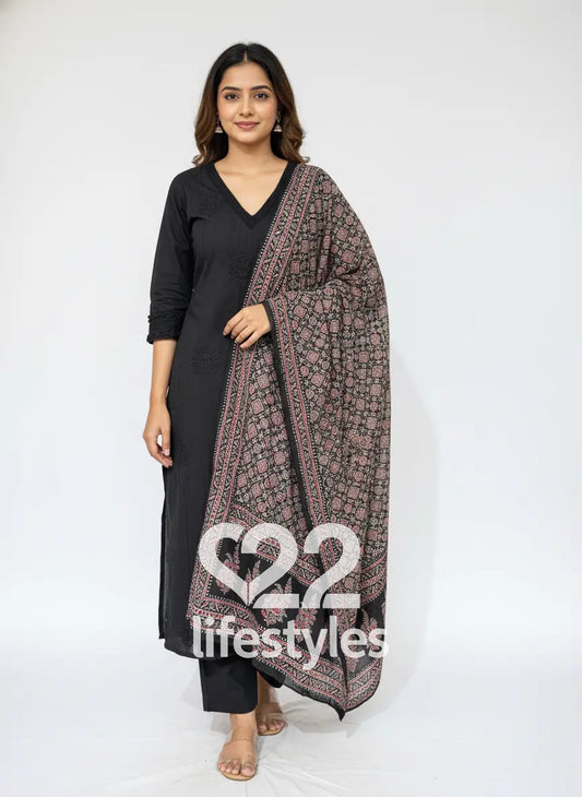 Black Self Thread Work  Readymade Salwar Suit