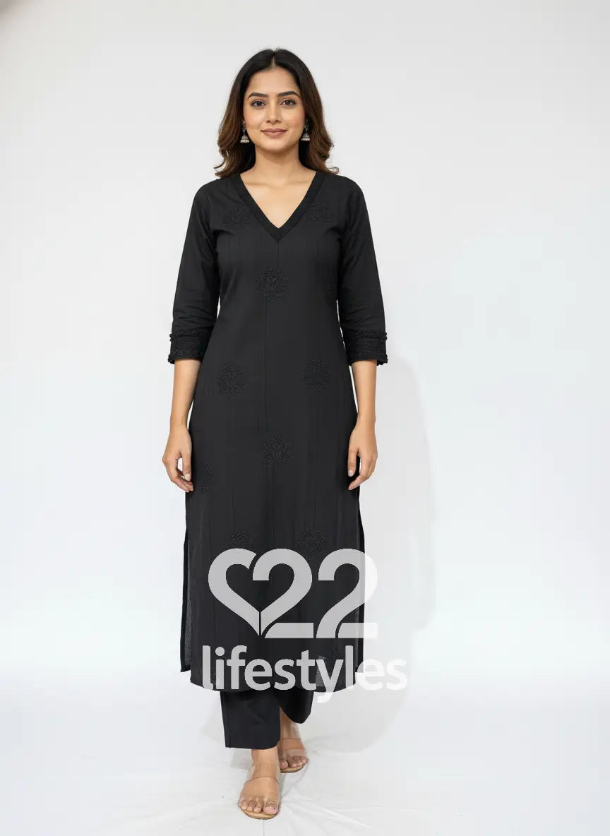 Black Self Thread Work  Readymade Salwar Suit