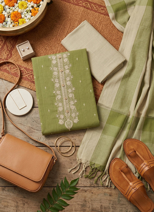 Handloom Green Salwar Suit Dress Material