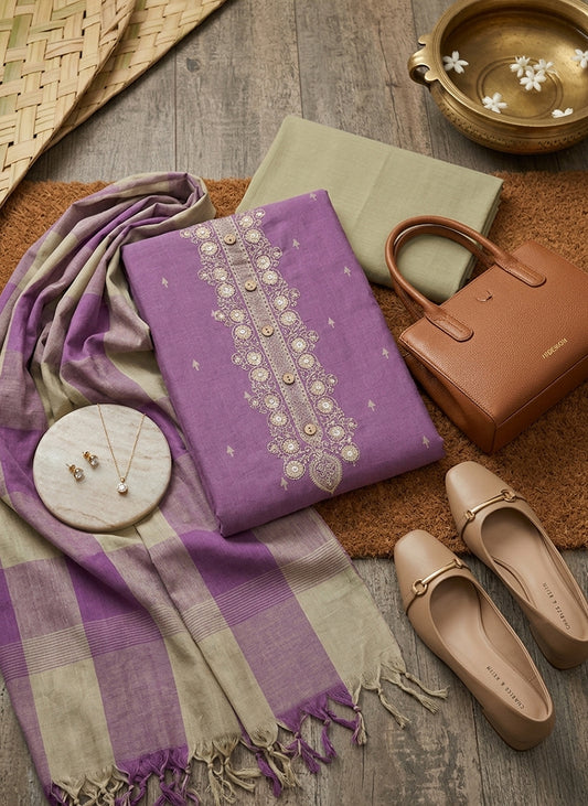 Handloom Purple Salwar Suit Dress Material